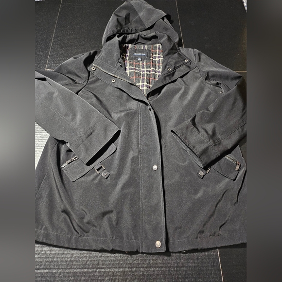 Vtg London Fog Mid Length Coat Zip & Snap Up Hooded Drawstring Waist Womens XL - Picture 1 of 15